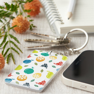 Fruit Pattern, Plum, Orange, Lemon, Pear, Apple Keychain