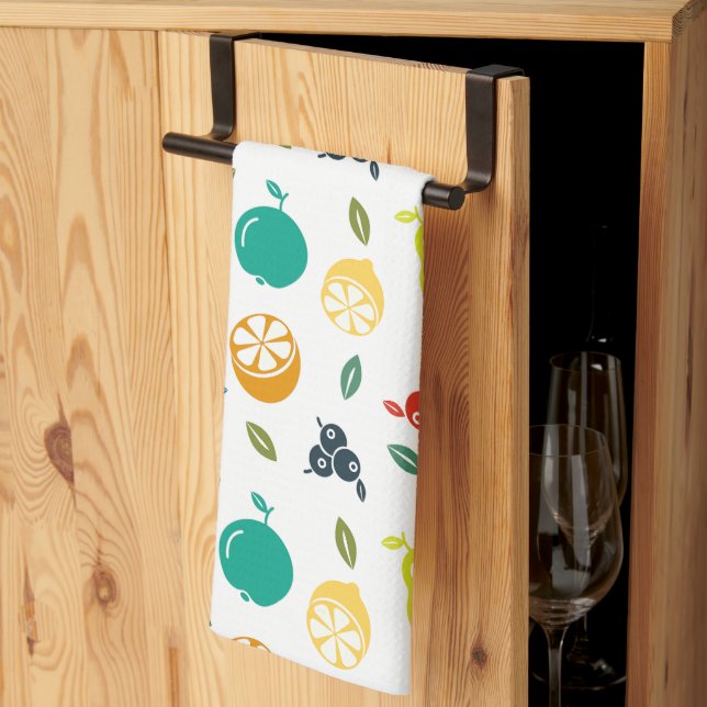 Fruit Pattern, Plum, Orange, Lemon, Pear, Apple Kitchen Towel (Thirds Fold)