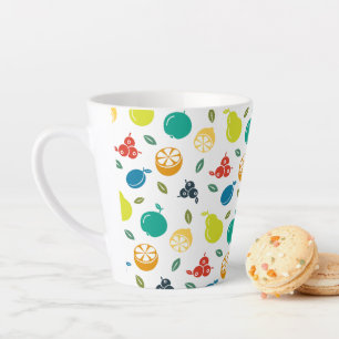 Fruit Pattern, Plum, Orange, Lemon, Pear, Apple Latte Mug