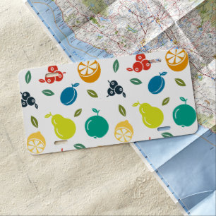 Fruit Pattern, Plum, Orange, Lemon, Pear, Apple License Plate