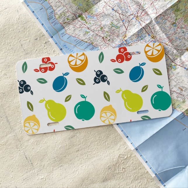 Fruit Pattern, Plum, Orange, Lemon, Pear, Apple License Plate (In Situ)