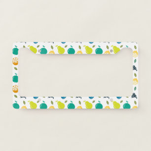 Fruit Pattern, Plum, Orange, Lemon, Pear, Apple License Plate Frame