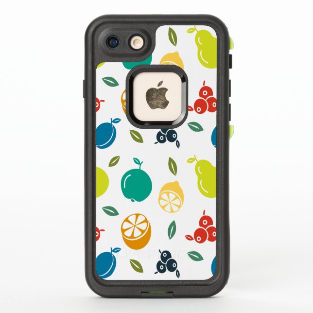 Fruit Pattern, Plum, Orange, Lemon, Pear, Apple LifeProof iPhone Case (Back)