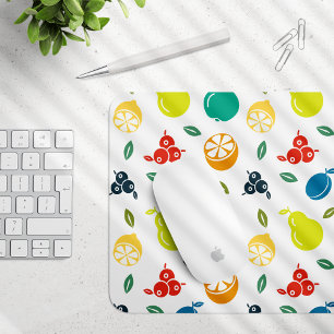Fruit Pattern, Plum, Orange, Lemon, Pear, Apple Mouse Pad