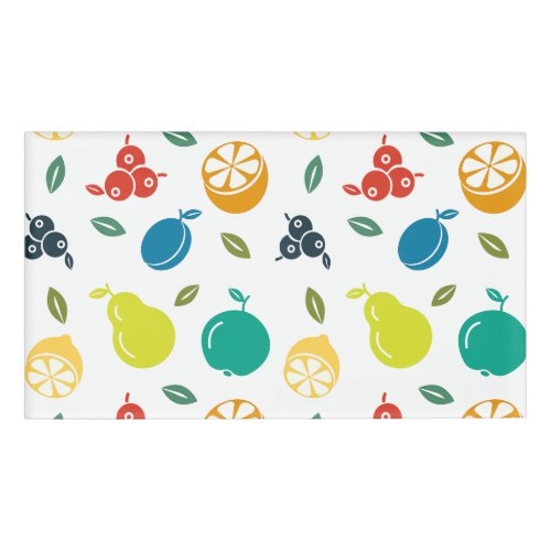 Fruit Pattern Plum Orange Lemon Pear Apple Name Tag