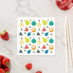 Fruit Pattern, Plum, Orange, Lemon, Pear, Apple Napkins