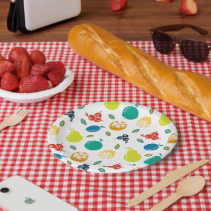 Fruit Pattern, Plum, Orange, Lemon, Pear, Apple Paper Plates