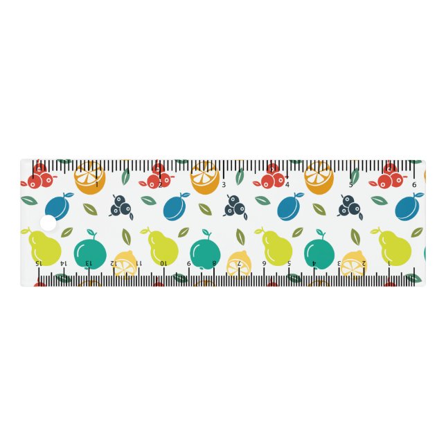 Fruit Pattern, Plum, Orange, Lemon, Pear, Apple Ruler (Front)