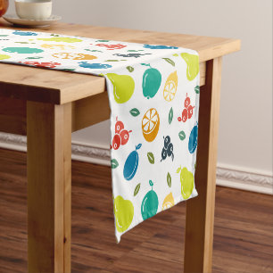 Fruit Pattern, Plum, Orange, Lemon, Pear, Apple Short Table Runner