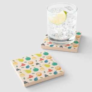 Fruit Pattern, Plum, Orange, Lemon, Pear, Apple Stone Coaster