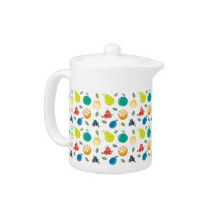Fruit Pattern, Plum, Orange, Lemon, Pear, Apple Teapot