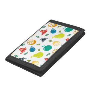 Fruit Pattern, Plum, Orange, Lemon, Pear, Apple Tri-fold Wallet