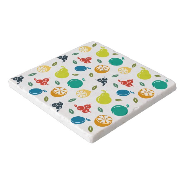 Fruit Pattern, Plum, Orange, Lemon, Pear, Apple Trivet (Corner)