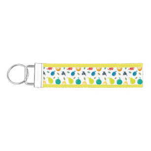 Fruit Pattern, Plum, Orange, Lemon, Pear, Apple Wrist Keychain