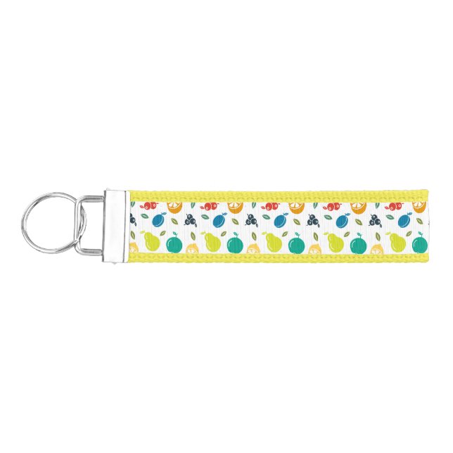 Fruit Pattern, Plum, Orange, Lemon, Pear, Apple Wrist Keychain (Keys on Left)