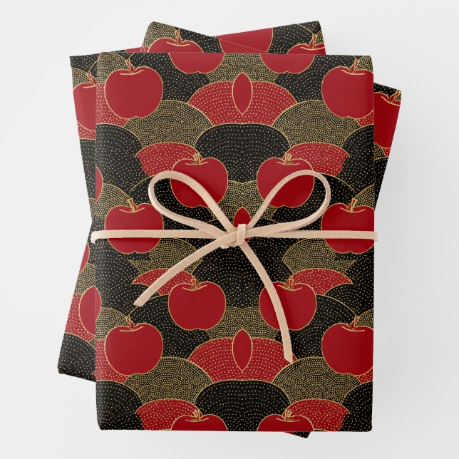Fruit Pattern | Red Apples Wrapping Paper Sheets (In situ)