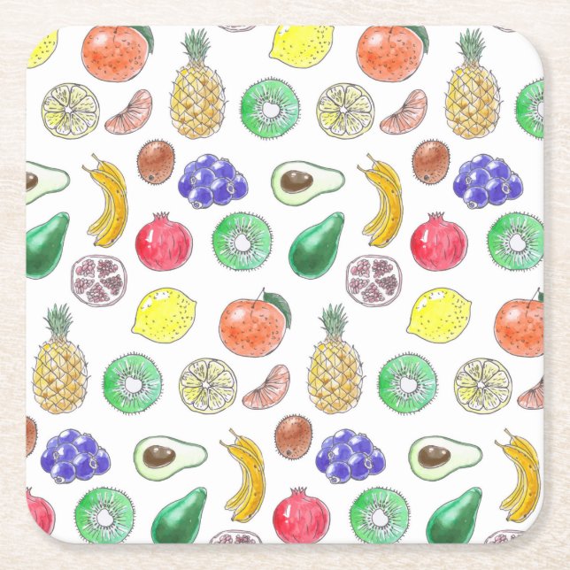 Fruit pattern square paper coaster (Front)