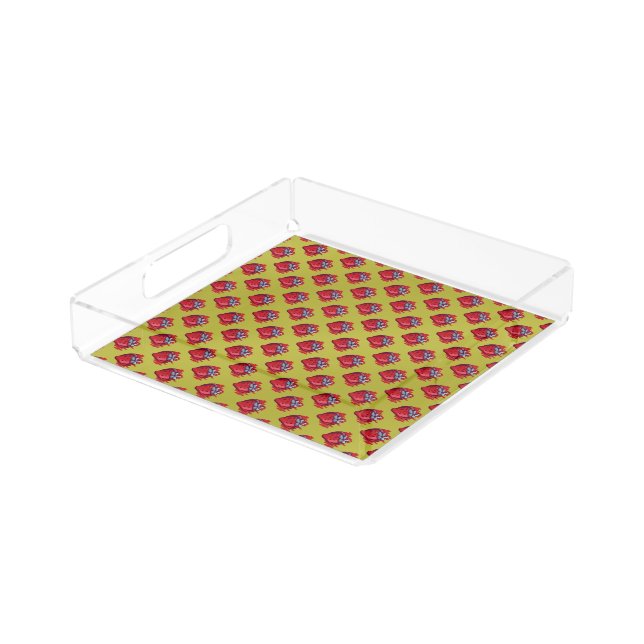 Fruit Pattern Strawberries on gold Party Stuff Acrylic Tray (Angled)