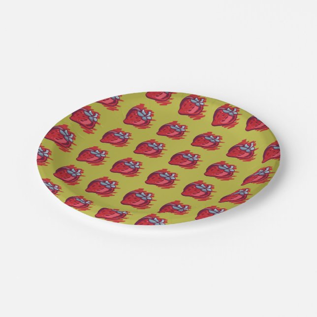 Fruit Pattern Strawberries on gold Party Stuff Paper Plates (Angled)
