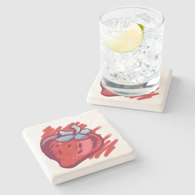 Fruit Pattern Strawberries on gold Party Stuff Stone Coaster (Side)