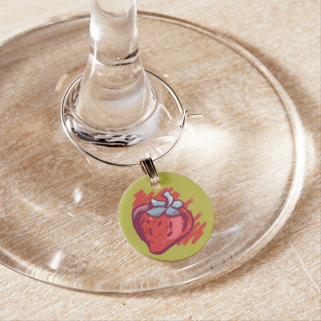 Fruit Pattern Strawberries on gold Party Stuff Wine Glass Charm (In Situ)