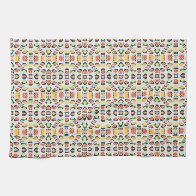fruit pattern with lemons grapefruits and flowers kitchen towel (Horizontal)