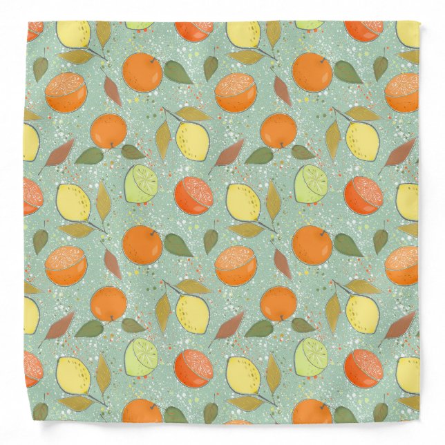 Fruit pattern with lemons, oranges bandana (Front)