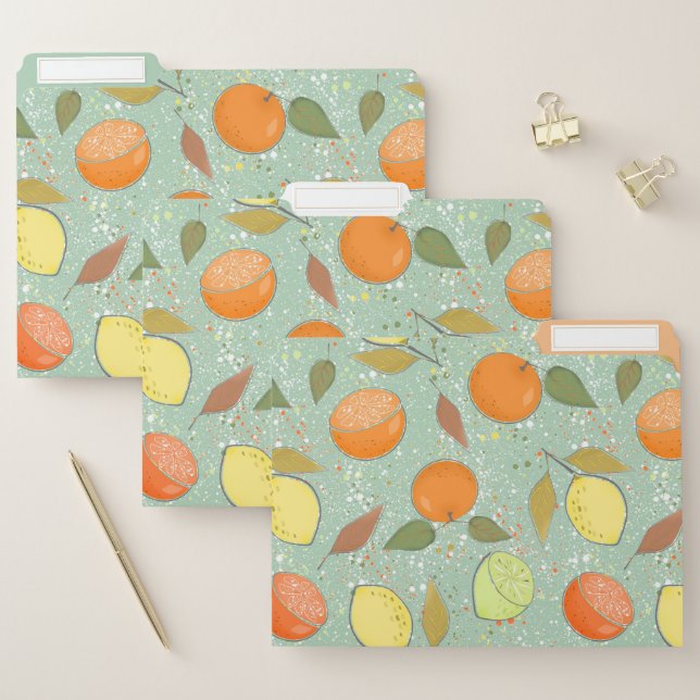 Fruit pattern with lemons, oranges file folder (Set)