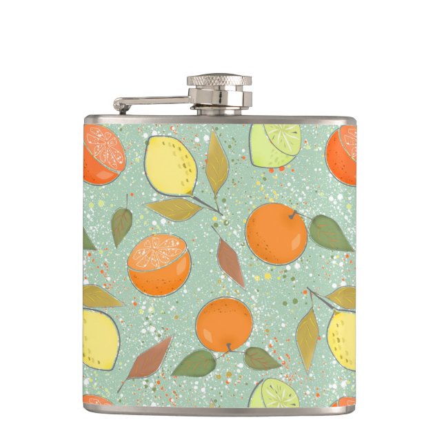 Fruit pattern with lemons, oranges flask (Front)