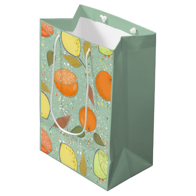 Fruit pattern with lemons, oranges medium gift bag (Front Angled)