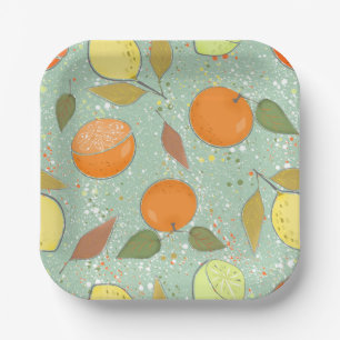 Fruit pattern with lemons, oranges paper plates