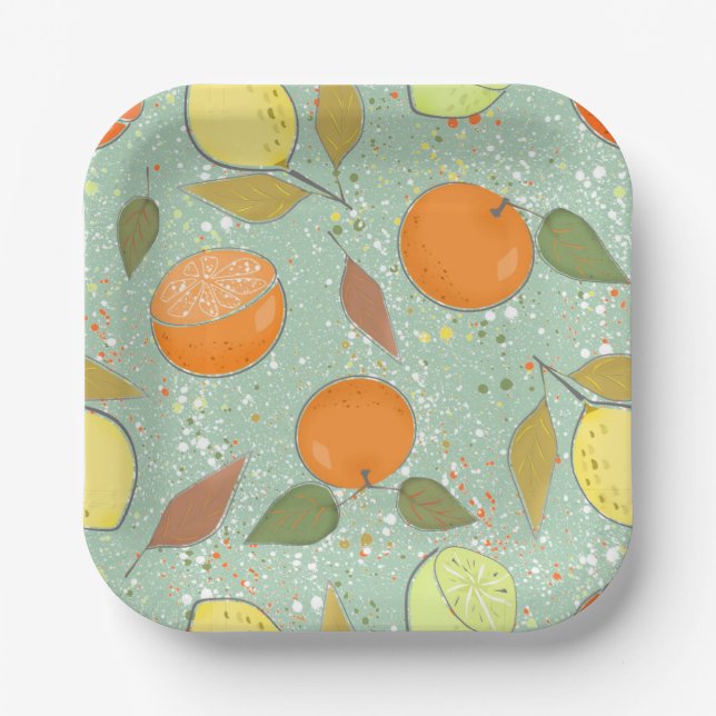 Fruit pattern with lemons, oranges paper plates (Front)
