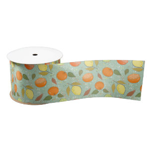 Fruit pattern with lemons, oranges satin ribbon
