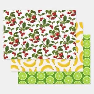 Fruit Patterns, Cherries, Bananas & Lime Slices Wr Wrapping Paper Sheets