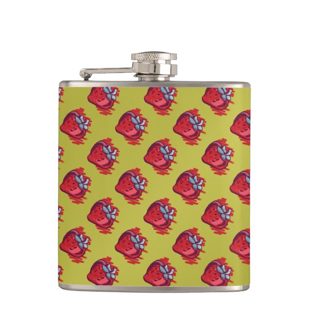 Fruit Patterns Strawberries on gold for Him Flask (Front)