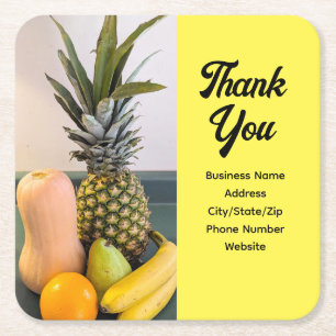 Fruit Photo Thank You Customer Appreciation Yellow Square Paper Coaster