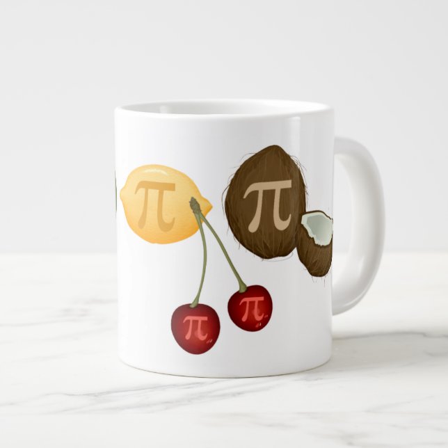 Fruit Pi, Pi on Various Fruit Large Coffee Mug (Front Right)