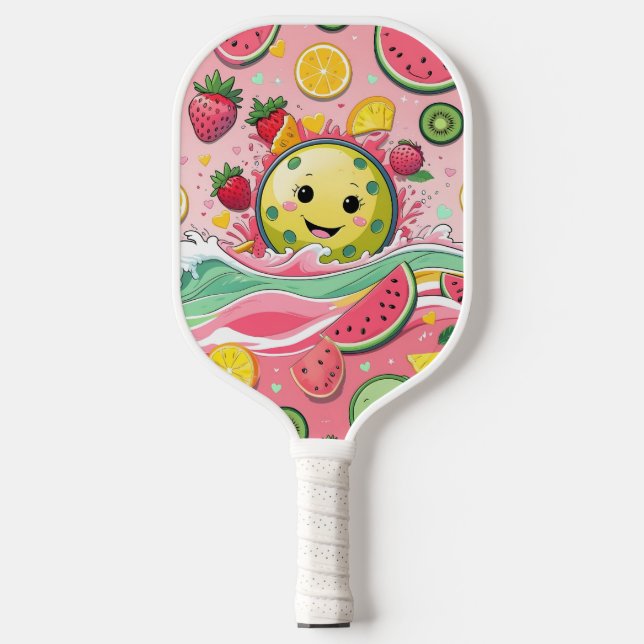 Fruit Pickleball Party – Cute Kawaii Paddle with S (Front)