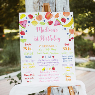 Fruit Pink Girl Summer First Birthday Milestone Foam Board