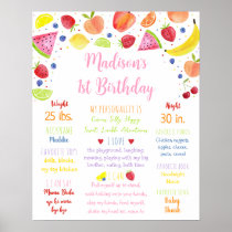 Fruit Pink Girl Summer First Birthday Milestone Poster