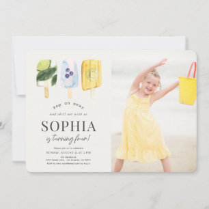 Fruit Popsicle Watercolor Kids Birthday Photo Invitation