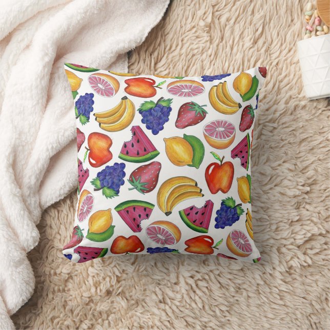 Fruit Print Grape Banana Apple Strawberry Lemon  Throw Pillow (Blanket)