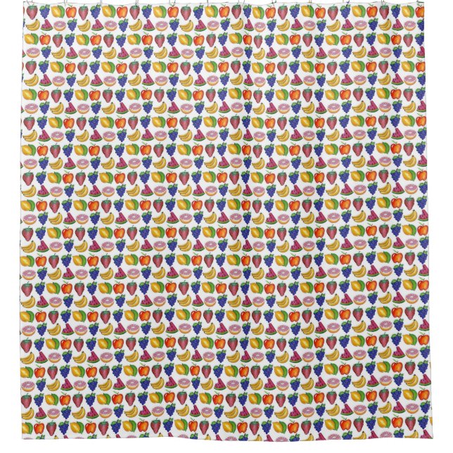 Fruit Print Strawberry Watermelon Banana Grapes Shower Curtain (Front)