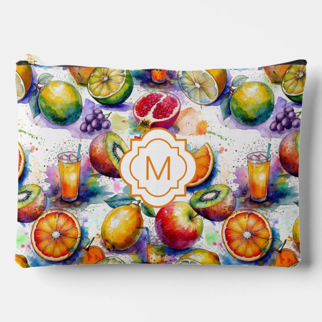 Fruit Punch Watercolor Pattern Personalized Accessory Pouch (Front)