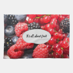 Fruit red black berries with customizable text kitchen towel