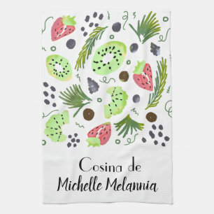Fruit Salad Kiwi Watermelon Greenery Illustration Kitchen Towel