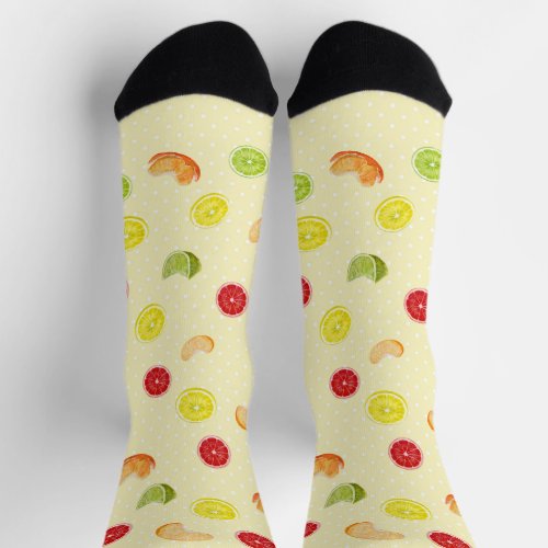 Fruit Salad on Yellow and White Polka Dots Socks