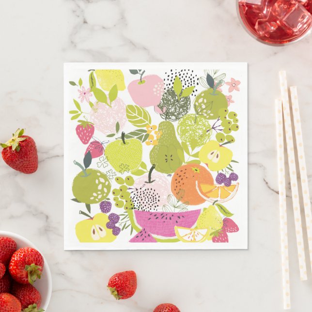 Fruit salad; summer fruit collage  napkins (Insitu)