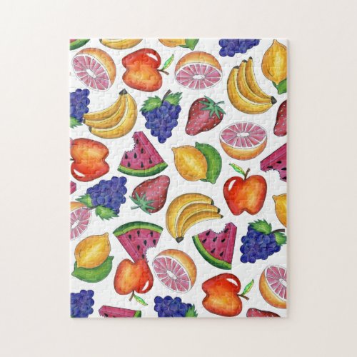 Fruit Salad Watermelon Lime Grape Strawberry Apple Jigsaw Puzzle