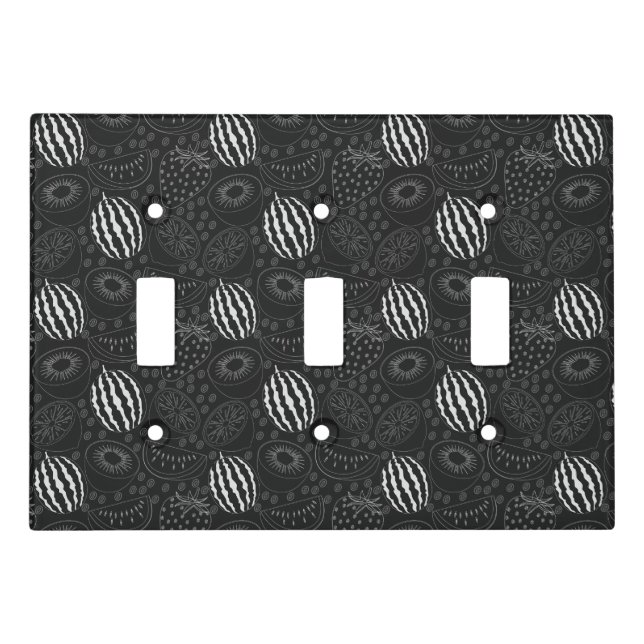 Fruit seamless pattern black and white Tropical Light Switch Cover (Front)